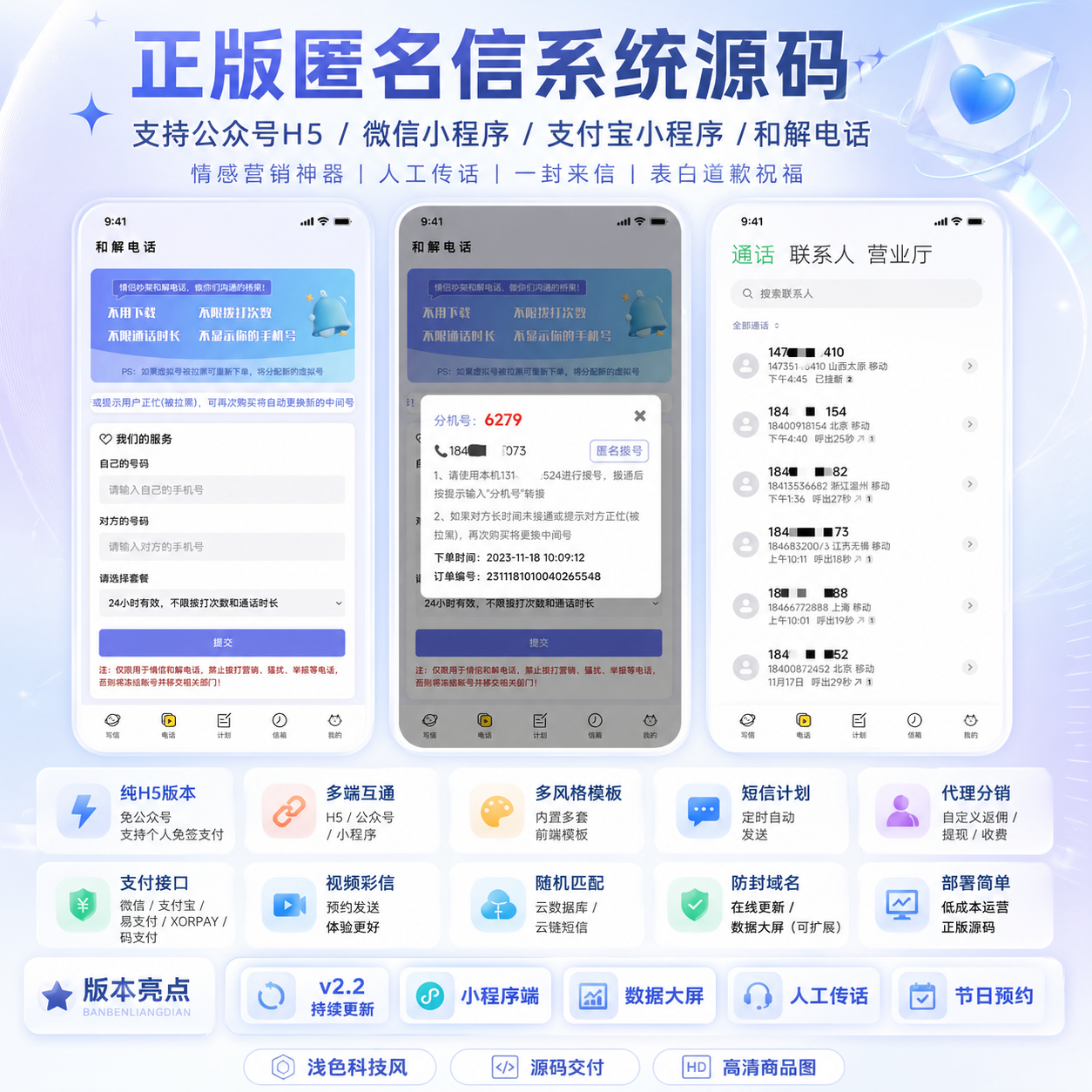 2026正版匿名信系统源码｜支持公众号H5,微信支付宝小程序+和解电话+多风格模板｜情感营销神器​​,人工传话,一封来信,表白道歉祝福-贪婪科技