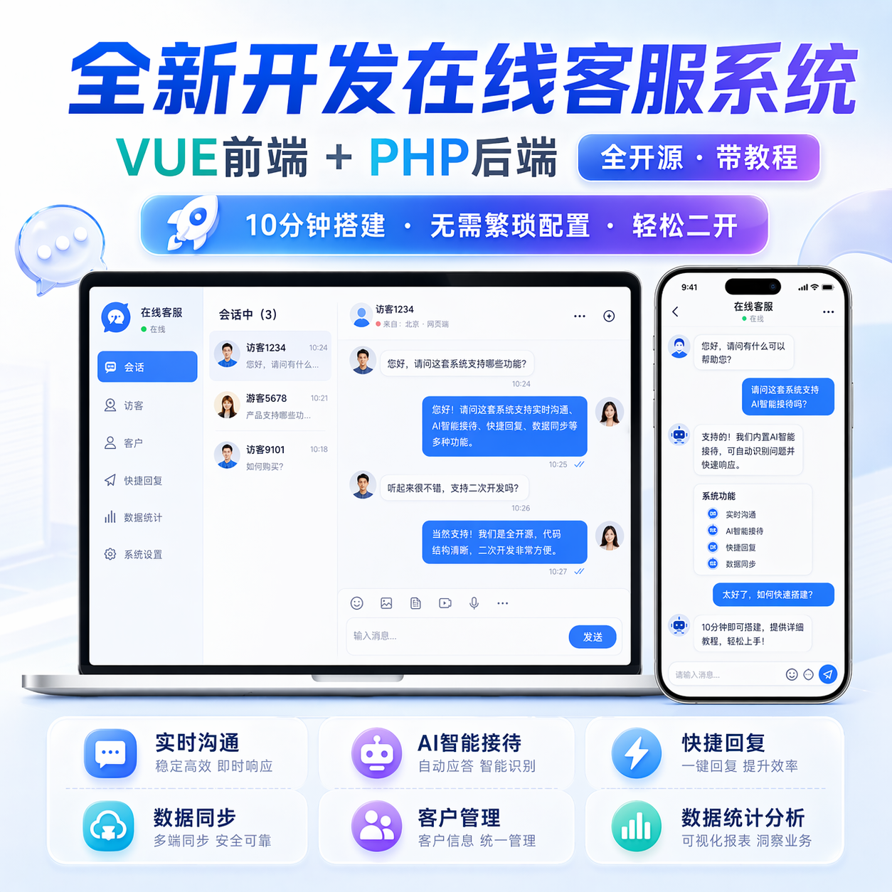 2026自主研发新版IM客服系统/在线客服系统/前端VUE/网站H5/pc客服源码-贪婪科技