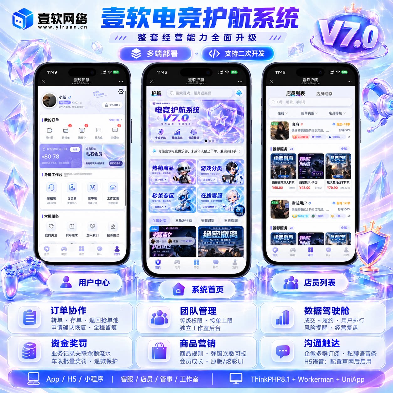 【正版V7.0】贪婪护航游戏代练系统源码支持APP小程序h5三角州电竞护航游戏代练，新一代陪玩护航系统源码 | ThinkPHP8.1 + Workerman高性能IM + Uniapp多端-贪婪科技