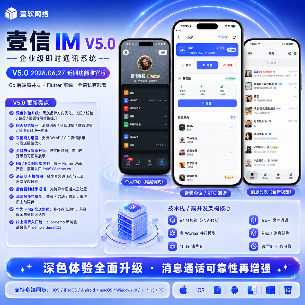 【自研】壹信Go高并发IM即时通讯源码｜仿TG聊天客服系统通话红包VIP｜离线推送保上TF-贪婪科技